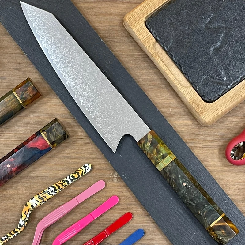 Cuchillo Kiritsuke Damascus 21 cm | Acero VG10 67 Capas | Mango Abedul Estabilizado