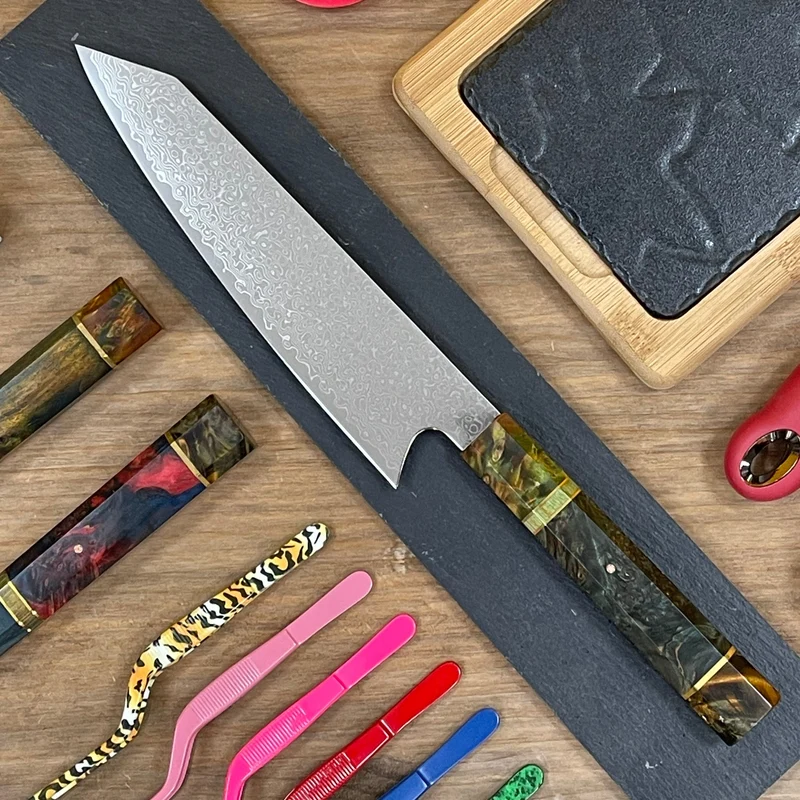 Cuchillo Kiritsuke Damascus 21 cm | Acero VG10 67 Capas | Mango Abedul Estabilizado