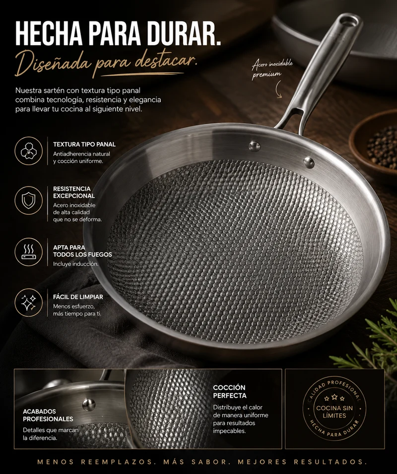 Sartén Titanio TitanGrill 3 Capas – Apta Inducción y Horno