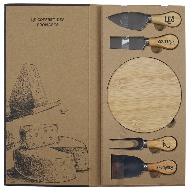 Juego de 4 cuchillos para queso y tabla de cortar