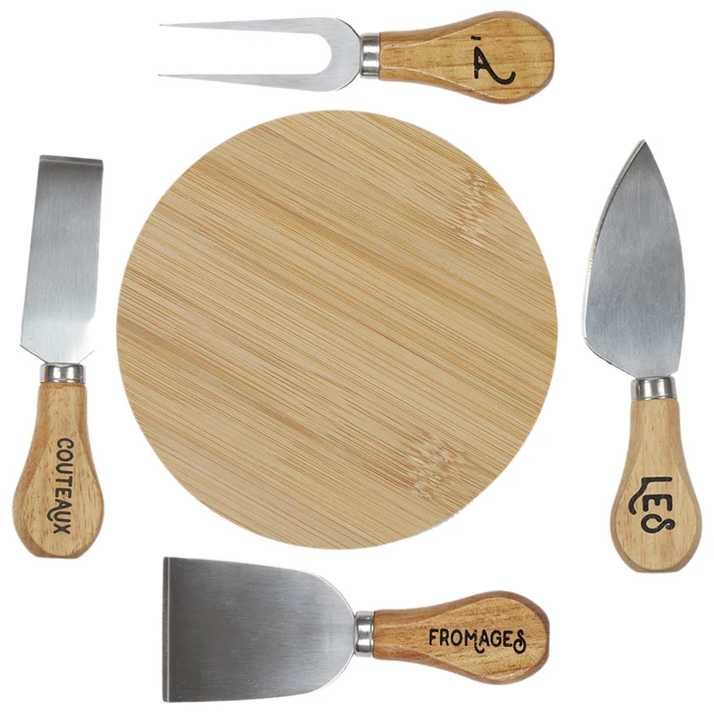 Juego de 4 cuchillos para queso y tabla de cortar
