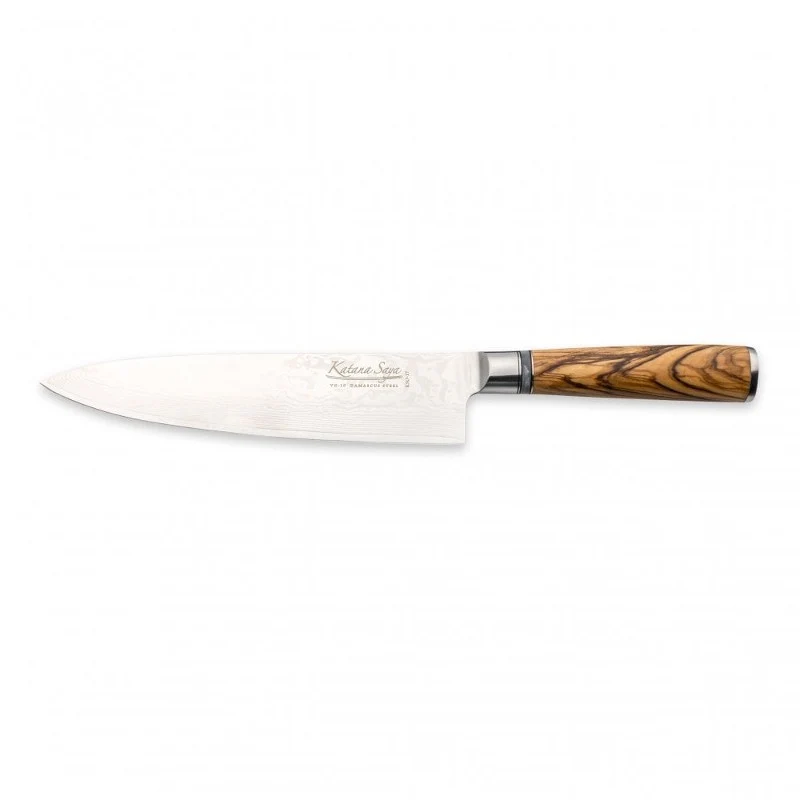 Cuchillo Chef Gyuto 20cm Katana Saya - Acero Damasco VG-10 67 Capas con Mango de Olivo