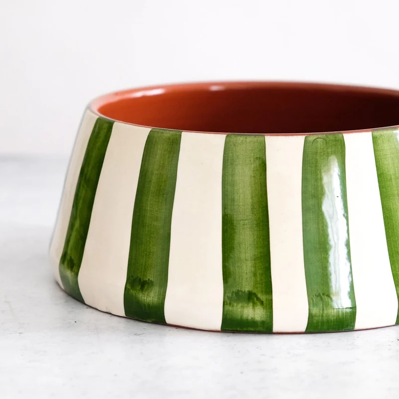 Cuenco grande a rayas, verde, Ø 23 cm