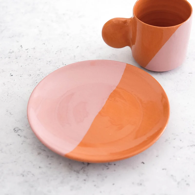 Taza de espresso y platillo - Terracota y rosa