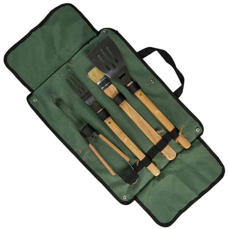 Set 4 Utensilios Barbacoa Profesional | Acero Inox y Madera Premium