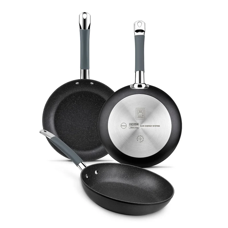 Set de 3 sartenes 20-24-28 cm aluminio forjado con mango de silicona Master