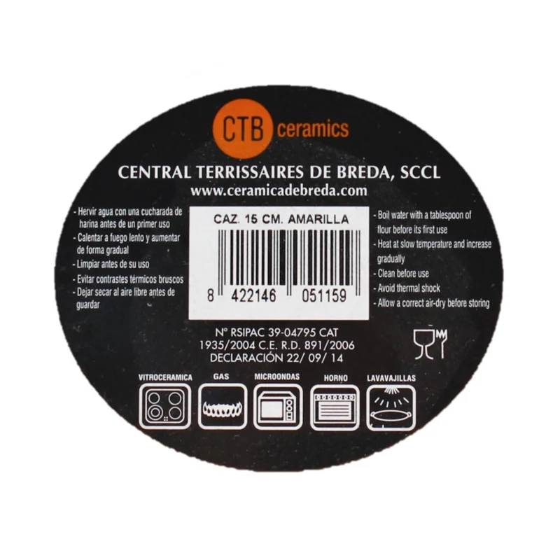 CTB ceramics Cazuela Tonschale/Spanisches Geschirr gelb 15 cm Durchmesser