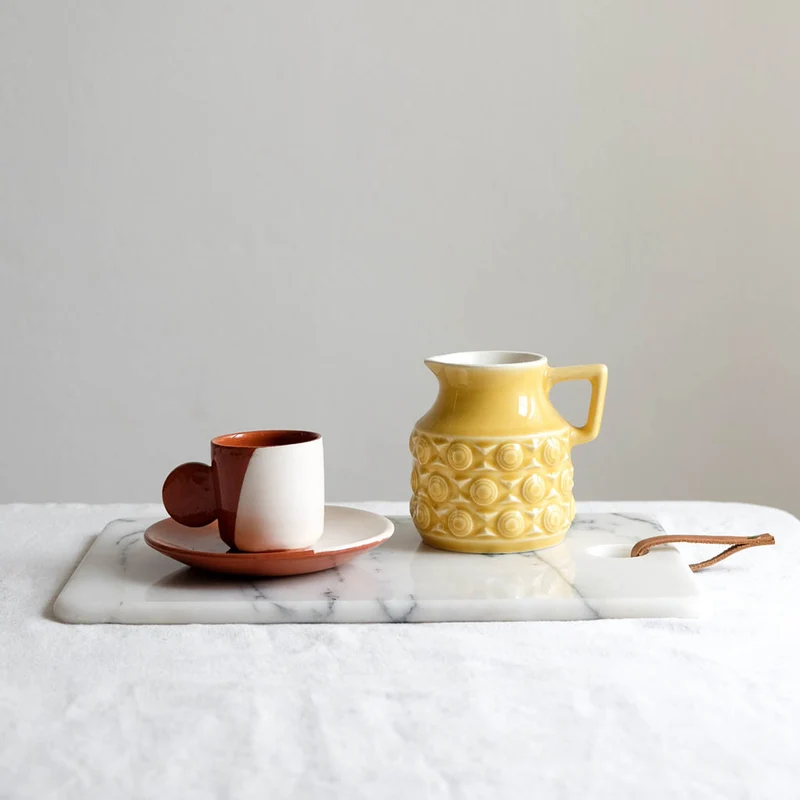 Taza de espresso y platillo - Terracota y blanco
