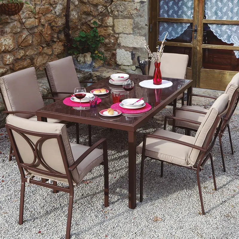 MESA TERRAZA ACERO/VIDRIO 170X100CM MOD. MADEIRA