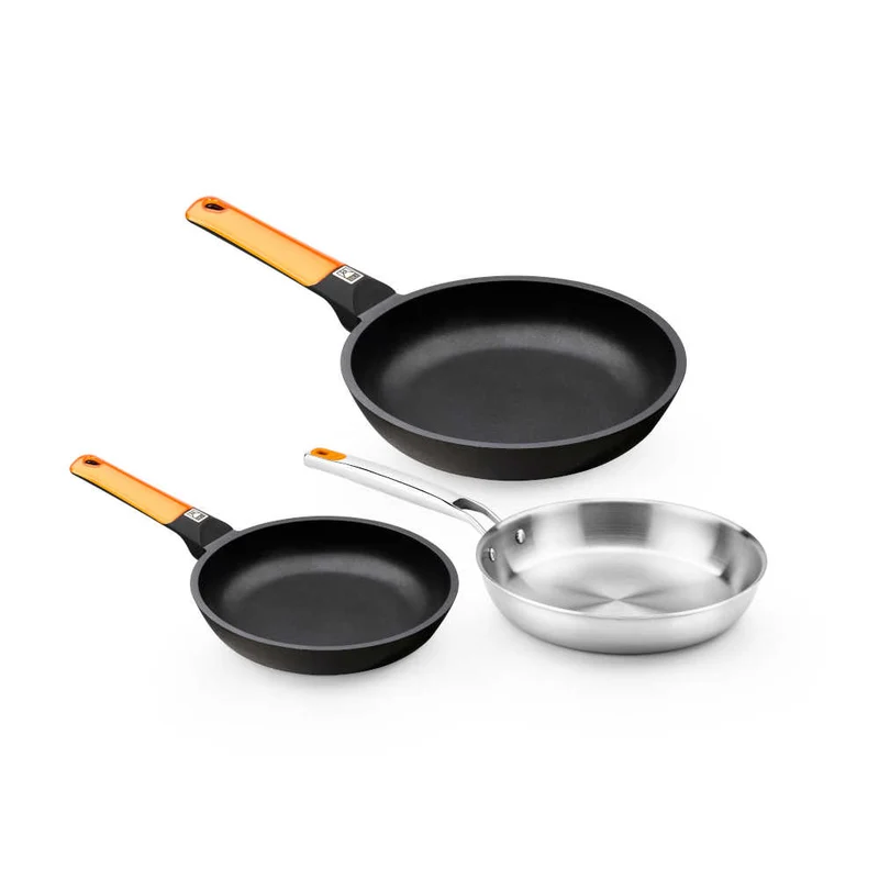 Set de 2 sartenes Efficient Orange y sartén Efficient Inox 20-24-26 cm