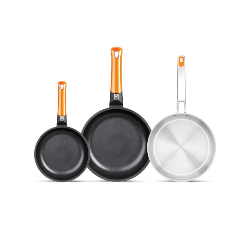 Set de 2 sartenes Efficient Orange y sartén Efficient Inox 20-24-26 cm