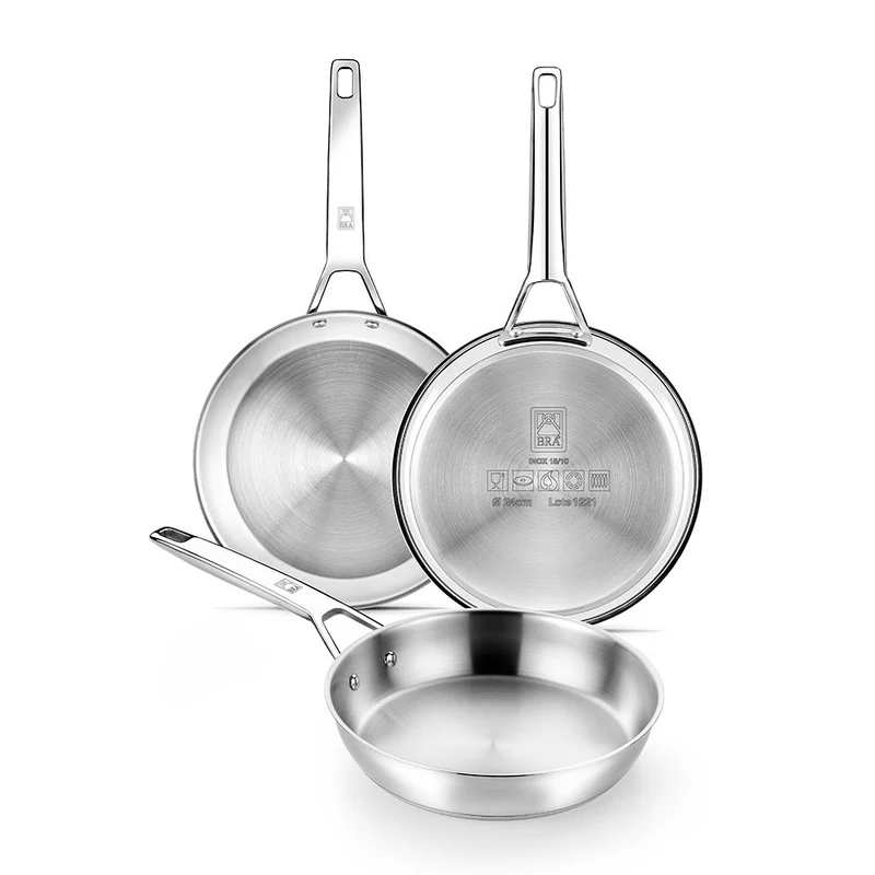 Set de 3 sartenes de acero inoxidable sin antiadherente Signature 20-24-26 cm