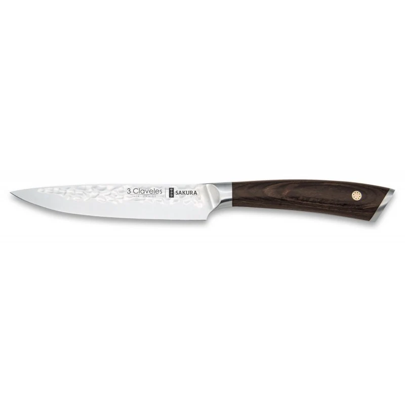 Cuchillo Utilitario 3 Claveles Sakura 12,5 cm – Hoja Martillada 3Cr13 y Mango Pakka