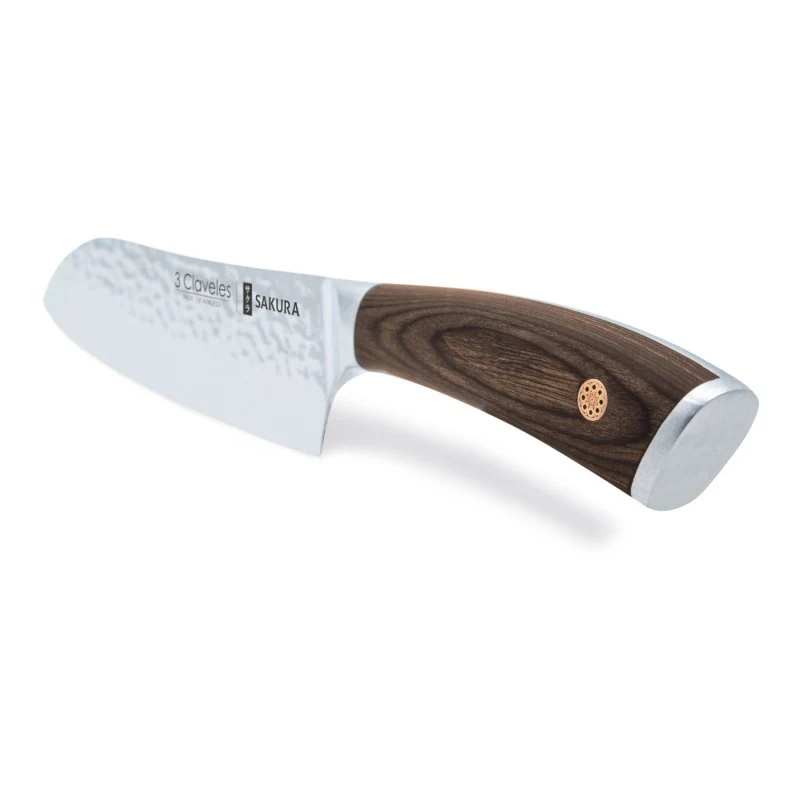 Cuchillo Santoku 3 Claveles Sakura 17,5 cm – Hoja Forjada Martillada y Mango Pakka