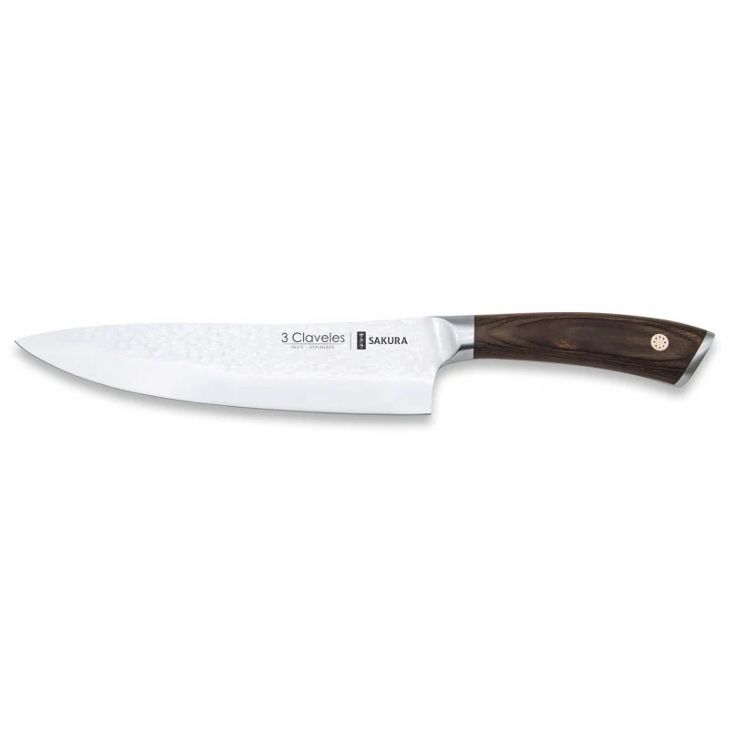 Cuchillo Cocinero 3 Claveles Sakura 20 cm – Hoja Forjada Martillada y Mango Pakka