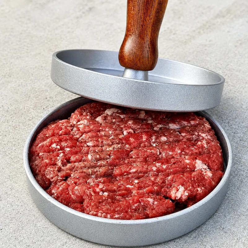 PRENSA HAMBURGUESAS INOX ACACIA 12X8CM