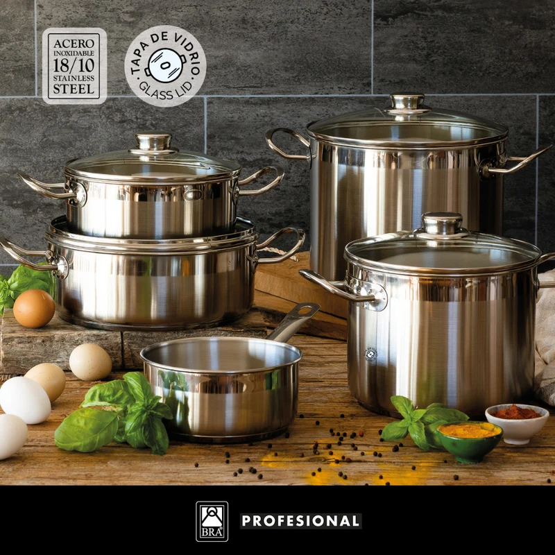 Batería de cocina 9 piezas acero inoxidable sin antiadherente Profesional