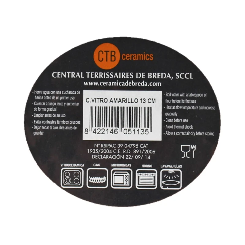 CTB Ceramics Tonschale/Cazuela/Tapas Schale/Spanisches Geschirr gelb 13cm Durchmesser