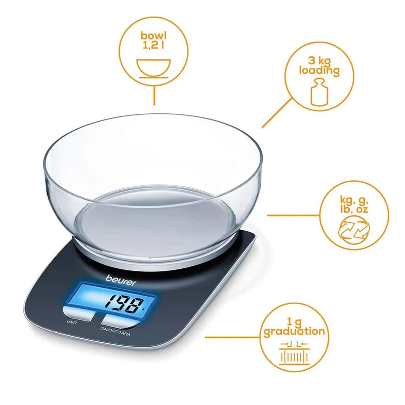 Balanza de cocina 3kg con bol transparente KS 25 Beurer