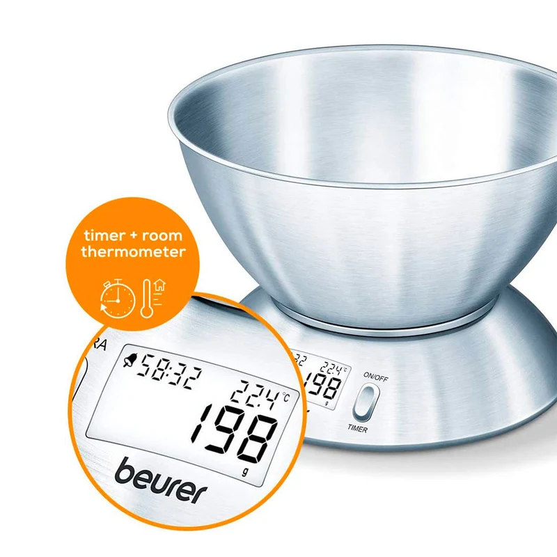 Balanza de cocina 5kg con bol inox KS 54 Beurer