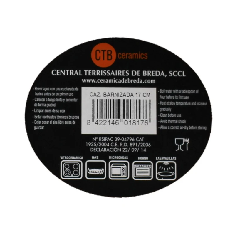CTB ceramics Cazuela Tonschale mit aufgesetzten Griffen 17cm Durchmesser