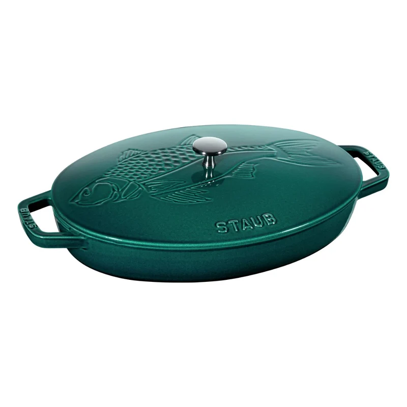 Fuente de horno ovalada de hierro fundido con tapa Staub