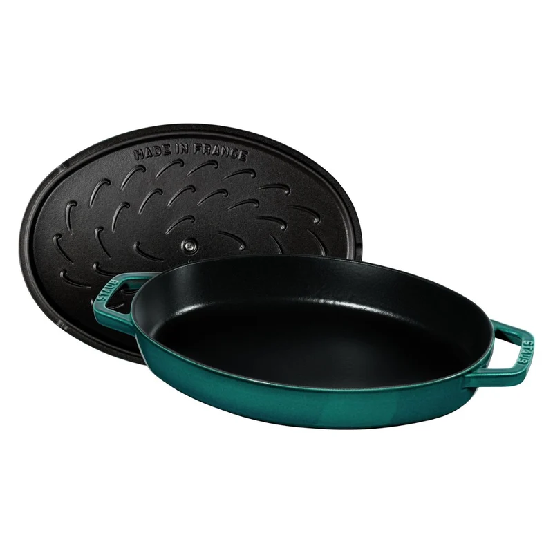 Fuente de horno ovalada de hierro fundido con tapa Staub
