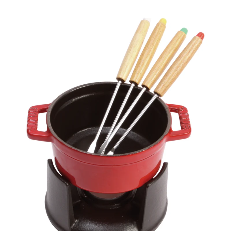 Set de fondue con mini cocotte de hierro fundido Staub