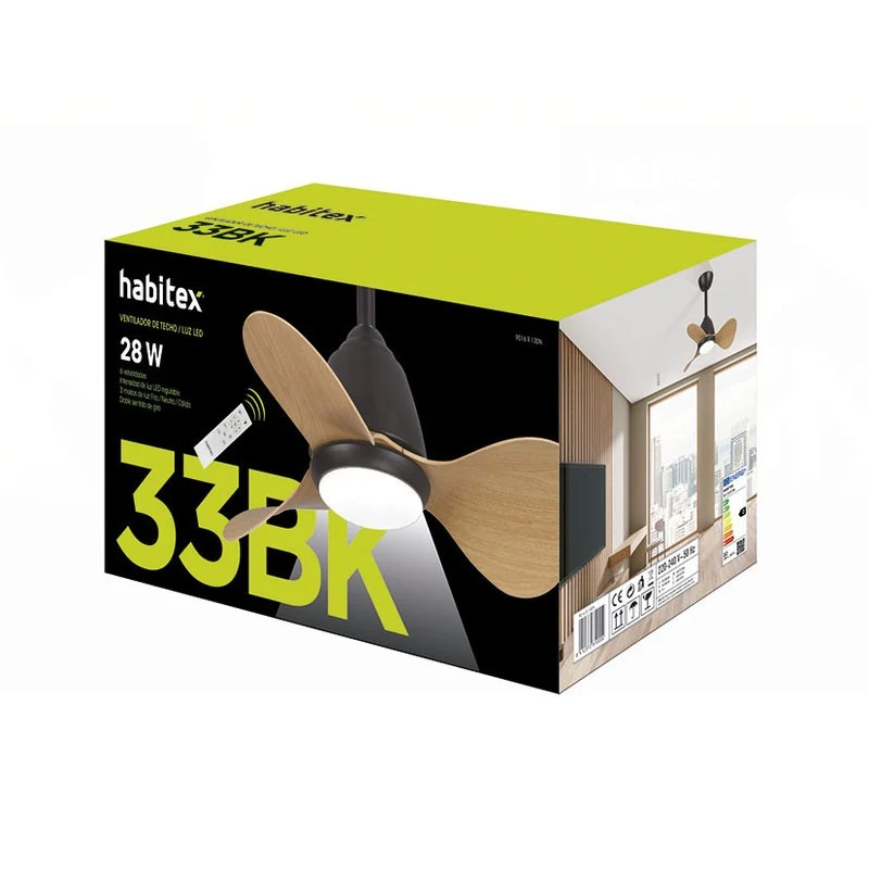 VENTILADOR TECHO LED NEGRO HABITEX 33BK