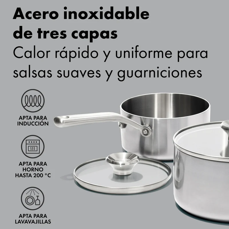 Set de 2 cazos 3PLY de acero inoxidable con tapa Mira OXO