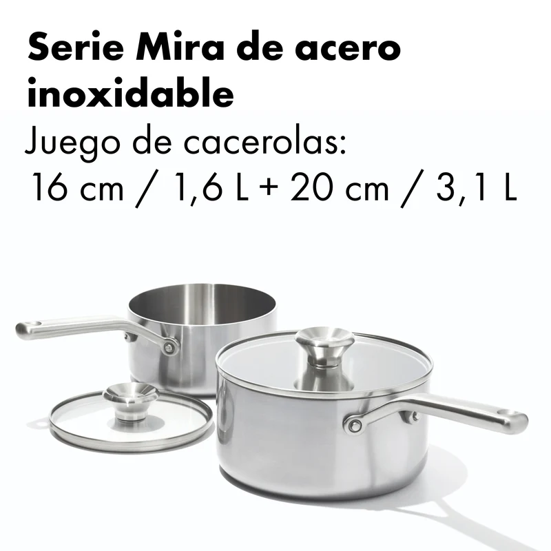 Set de 2 cazos 3PLY de acero inoxidable con tapa Mira OXO
