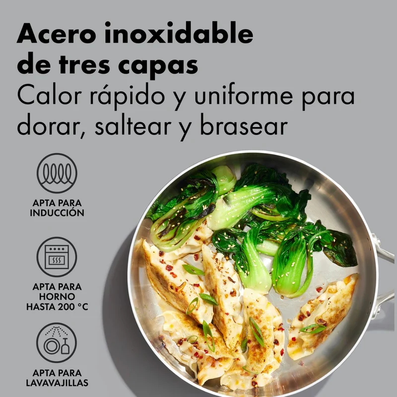 Sartén tipo saute 3PLY de acero inoxidable con tapa Mira OXO