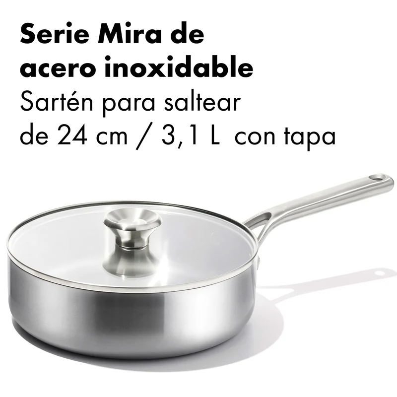 Sartén tipo saute 3PLY de acero inoxidable con tapa Mira OXO