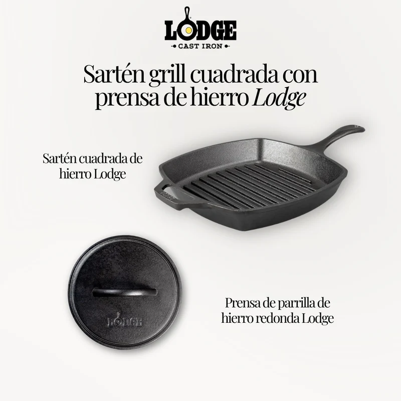 Sartén grill cuadrada con prensa de hierro Lodge