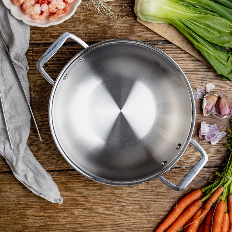 Wok de acero inoxidable 3-Ply con tapa de cristal Castel'Pro Cristel