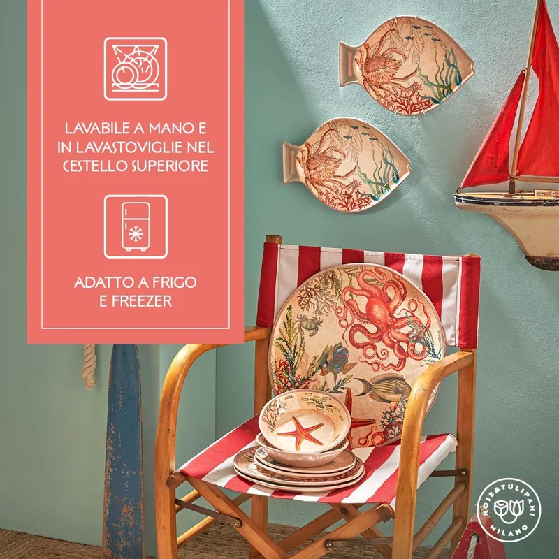 Fuente redonda para servir de melamina Sea Life Rose & Tulipani