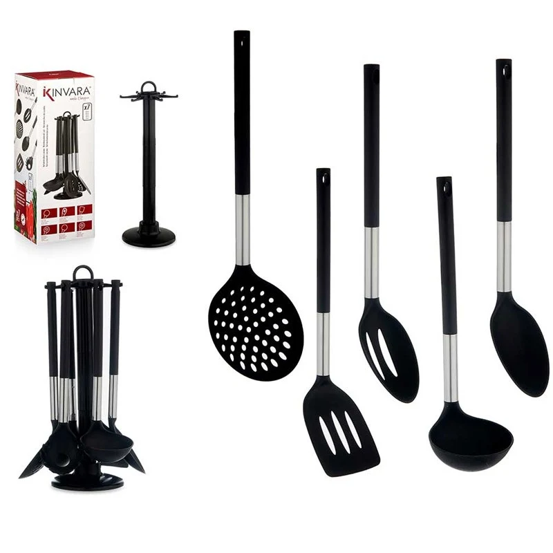 SET 7 PIEZAS UTENSILIOS COCINA NEGRO SILVER