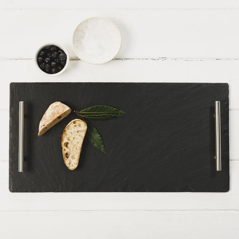 Bandeja para servir de pizarra con asas de inox Selbrae