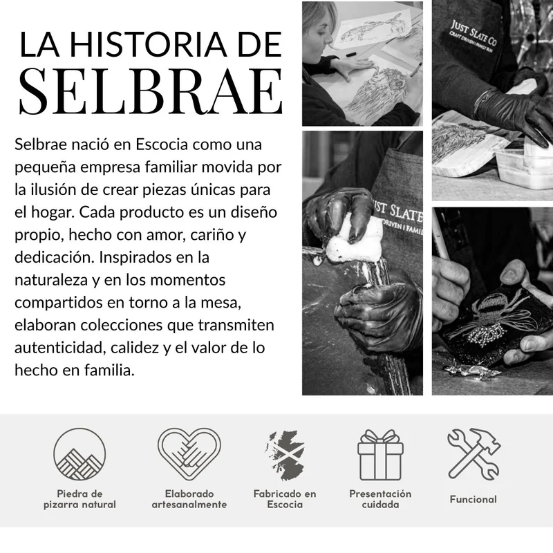 Bandeja para servir de pizarra con asas de inox Selbrae