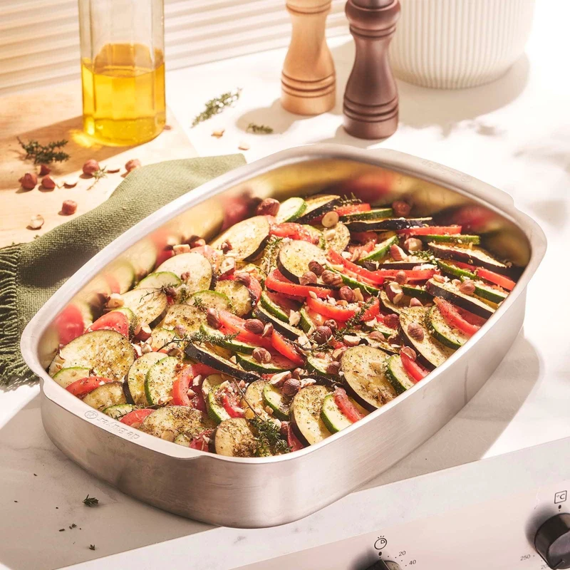 Bandeja rectangular honda para horno de acero inoxidable De Buyer