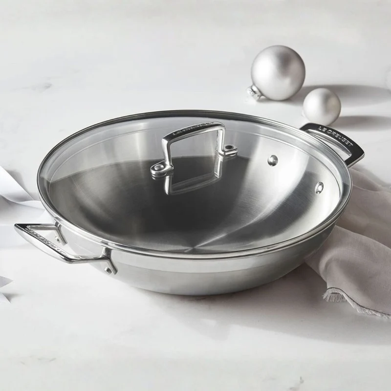 Wok de acero inoxidable con tapa de cristal Tricapa 3-PLY Le Creuset