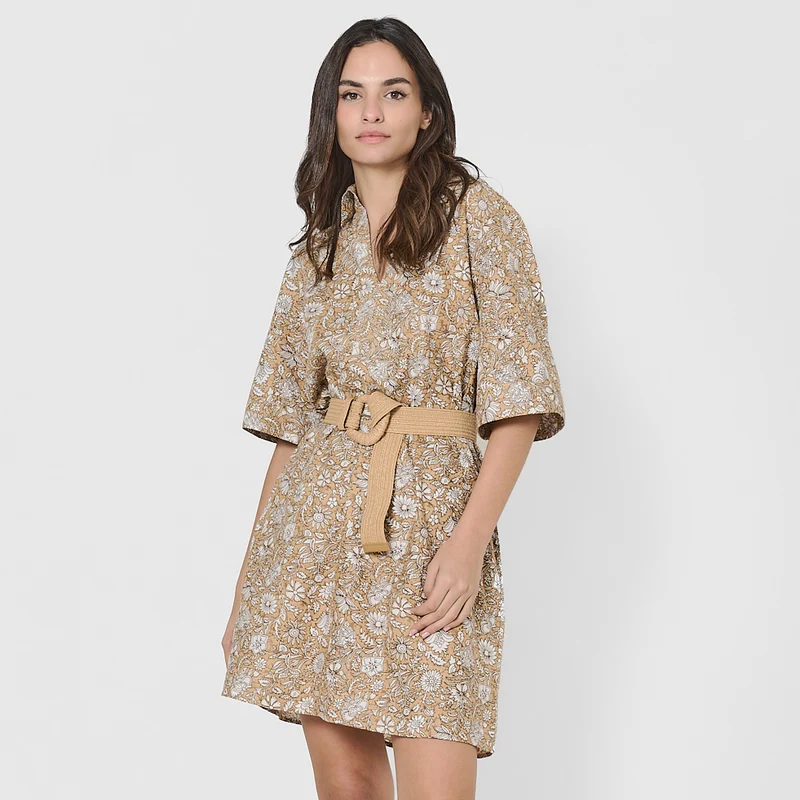 Cinturón de rafia trenzada beige