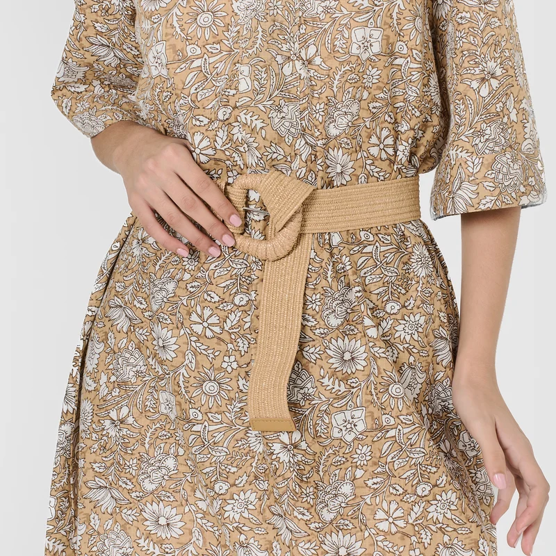 Cinturón de rafia trenzada beige
