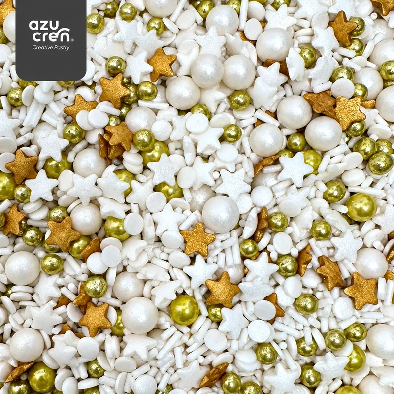 SPRINKLES BLANCO-ORO AZUCREN BOTE 90 GRAMOS