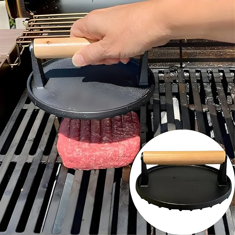 Prensa para parrilla de hierro fundido y asa de madera Küchenprofi
