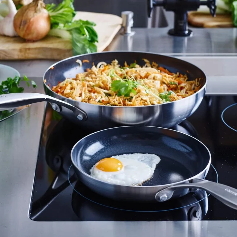 Set de 2 sartenes cerámicas con exterior de acero inoxidable Geneva GreenPan