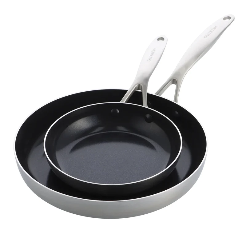 Set de 2 sartenes cerámicas con exterior de acero inoxidable Geneva GreenPan