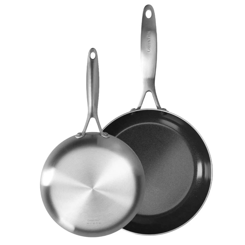 Set de 2 sartenes cerámicas con exterior de acero inoxidable Geneva GreenPan
