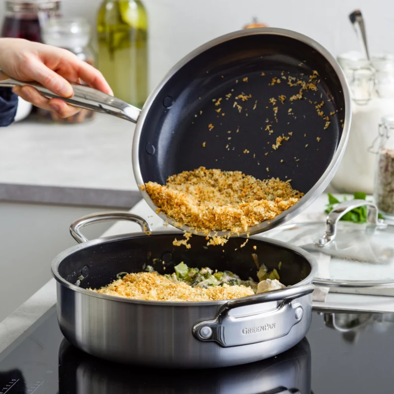 Cacerola baja cerámica con exterior acero inoxidable Premiere GreenPan