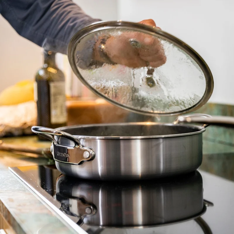 Cacerola baja cerámica con exterior acero inoxidable Premiere GreenPan